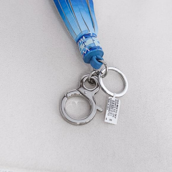 Brighton Sea Meets Sky Large Bag Tassel Key Ring Blue NWT 8" Faux Leather Charm - Picture 3 of 4